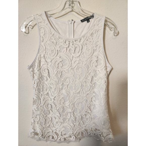 Adrianna Papell Tops - Adrianna Papell Women's Sm White Lace Overlay‎ Sleeveless Blouse Office Shell